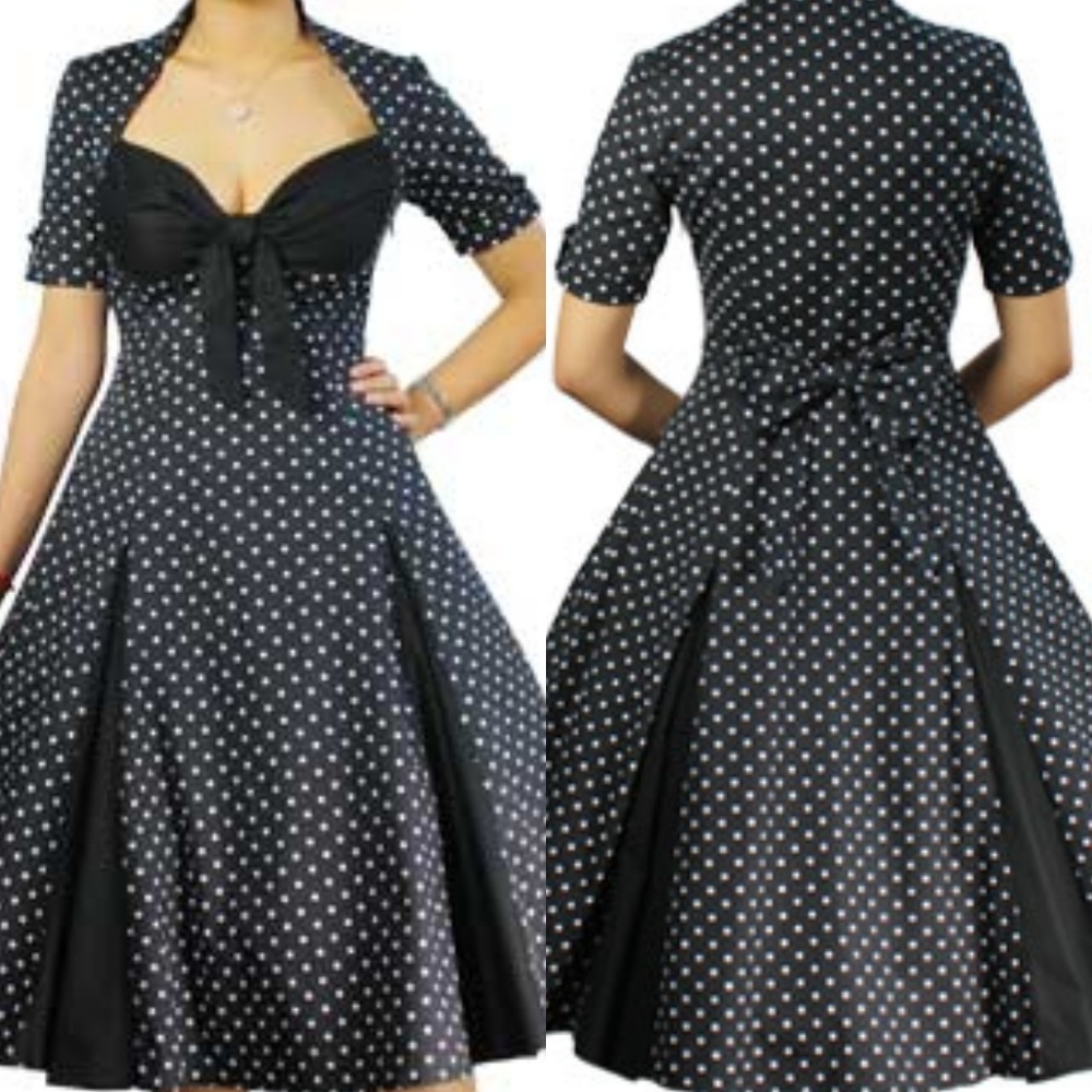 Pin Up Short Sleeve Polka Dot Dress - Picture 4 of 5